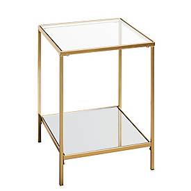 HAKU Beistelltisch, quadratisch, Stahlrohr lackiert, Ablagen Sicherheitsklarglas/Spiegelglas, B 390 x T 390 x H 550 mm, gold