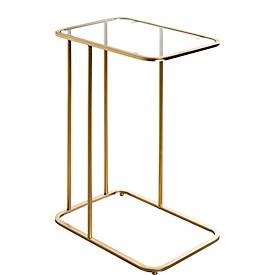 HAKU Beistelltisch, rechteckig, Stahlrohr lackiert, Ablage Sicherheitsklarglas, B 450 x T 300 x H 650 mm, gold