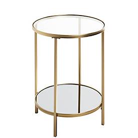 HAKU Beistelltisch, rund, Ø 390 mm x H 550 mm, Stahlrohr lackiert, Glasablagen (Sicherheitsklarglas oben, Spiegelglas unten), gold