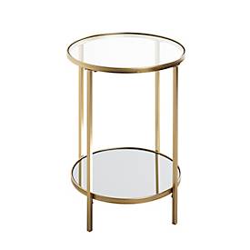 HAKU Beistelltisch, rund, Ø 390 mm x H 550 mm, Stahlrohr lackiert, Glasablagen (Sicherheitsklarglas oben, Spiegelglas unten), gold