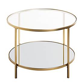HAKU Beistelltisch, rund, Stahlrohr lackiert, Ablagen Sicherheitsklarglas/Spiegelglas, B 600 x T 600 x H 450 mm, gold