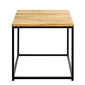 HAKU Beistelltisch, Stahlrohr-Gestell, pulverbeschichtet, Ablage Eiche massiv geölt, B 400 x T 400 x H 450 mm, schwarz/Eiche