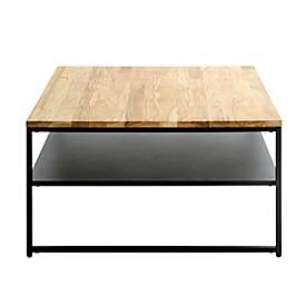 HAKU Couchtisch, quadratisch, Stahlrohr pulverbeschichtet, Massivholz Eiche, pulverbeschichtet, B 700 x T 700 x H 400 mm, schwarz/Eiche
