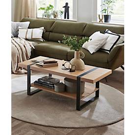 HAKU Couchtisch, rechteckig, Stahlrohr pulverbeschichtet, Ablage melaminharzbeschichtet, B 1200 x T 600 x H 450 mm, schwarz/Eiche hell