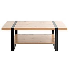 HAKU Couchtisch, rechteckig, Stahlrohr pulverbeschichtet, Ablage melaminharzbeschichtet, B 1200 x T 600 x H 450 mm, schwarz/Eiche hell