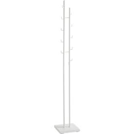HAKU kapstok, 8 haken, elk met een draagvermogen van 5 kg, bodemplaat, B 290 x D 290 x H 1760 mm, staal-/metaalbuis met poedercoating, wit