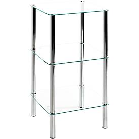 HAKU legbord, 2 legborden, elk met een draagvermogen tot 5 kg, B 390 x D 390 x H 770 mm, staal/ESG veiligheidsglas, chroom/transparant