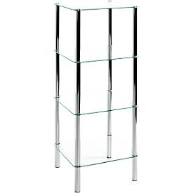HAKU legbord, 3 legborden, elk met een draagvermogen tot 5 kg, B 390 x D 390 x H 1070 mm, staal/ESG veiligheidsglas, chroom/transparant