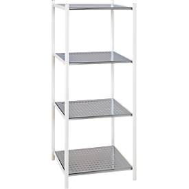HAKU legbord, 4 legborden, elk met een draagvermogen tot 5 kg, B 400 x D 350 x H 1030 mm, staal/metaal, chroom/wit