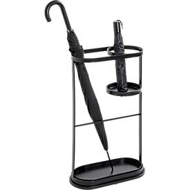 HAKU Schirmständer, mit Metall-Tropfschalen, B 370 x T 180 x H 600 mm, Stahlrohr, schwarz