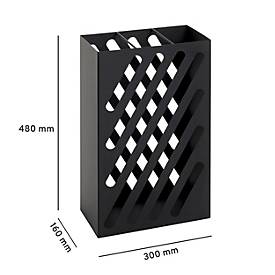 HAKU Schirmständer, mit Motiv-Stanzung und Abtropfschale, B 300 x T 160 x H 480 mm, Metall, schwarz