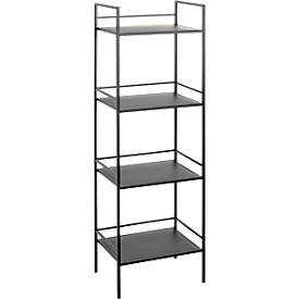 HAKU stellingkast, 4 legborden, elk met een draagvermogen tot 8 kg, B 400 x D 300 x H 1280 mm, staal/metaal, zwart