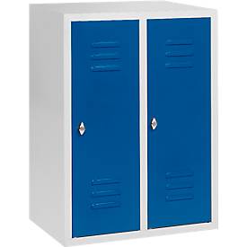 Halbhoher Kleiderspind, 2 Abteile, 300 mm, Drehriegelverschluss, lichtgrau/enzianblau