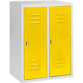 Halbhoher Kleiderspind, 2 Abteile, 300 mm, Drehriegelverschluss, lichtgrau/zinkgelb