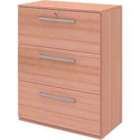 Hängeregistraturschrank BARI, 3 Auszüge, Zentralverriegelung, B 819 x T 430 x H 1117 mm, diverse Dekore