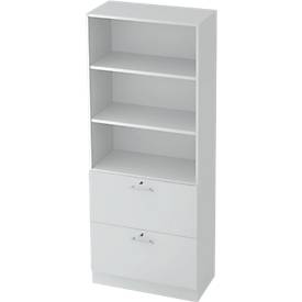 Hanging filing cabinet JENA, 5 OH, W 800 mm, 2 drawers, lockable, light gray