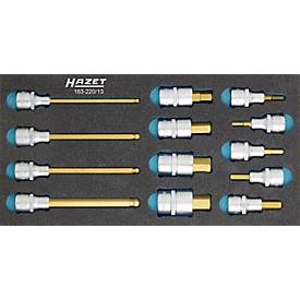 Hazet Werkzeugeinlage 163-220/13, 1/3 Modul, inkl. Schraubendreher-Steckschlüsseleinsatzsortiment, 13-tlg., B 342 x T 172 x H 35 mm, Schaumstoff, schwarz/blau
