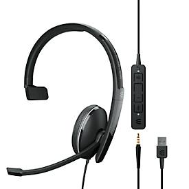 Headset EPOS|Sennheiser ADAPT 135T USB II, einseitig, USB-A, UC-optimiert & zertifiziert für Microsoft Teams, 3,5 mm Klinkenstecker, Ohrpolster aus Kunstleder, schwarz