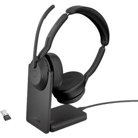 Headset Jabra Evolve2 55, Ladestation, Reichweite bis 30 m, bis 10 h, UC-optimiert, Stereo, schwarz