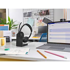 Headset Jabra Evolve2 55 link380c Stereo, mit Ladestation, Reichweite bis 30 m, bis 10 h, MS-Teams optimiert, schwarz