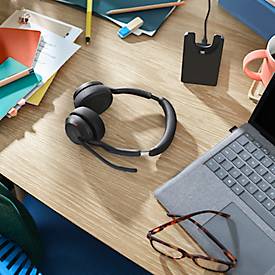 Headset Jabra Evolve2 55 link380c Stereo, mit Ladestation, Reichweite bis 30 m, bis 10 h, MS-Teams optimiert, schwarz
