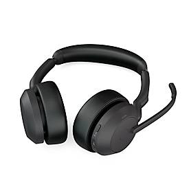 Headset Jabra Evolve2 55 link380c Stereo, mit Ladestation, Reichweite bis 30 m, bis 10 h, UC-optimiert, schwarz