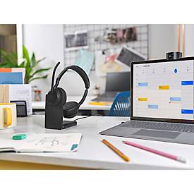 Headset Jabra Evolve2 55 link380c Stereo, mit Ladestation, Reichweite bis 30 m, bis 10 h, UC-optimiert, schwarz