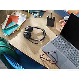 Headset Jabra Evolve2 55 link380c Stereo, Reichweite bis 30 m, bis 10 h, UC-optimiert, schwarz