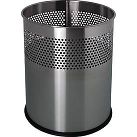 HELIT Papierkorb rund 15L, Edelstahl silber, H 321 x Ø 255 mm, luftdurchlässiges Lochraster