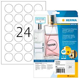 HERMA 8023 Folienetiketten, transparent, glasklar, A4, Ø 40 mm, wetterfest, permanent, 600 Etiketten/25 Blatt