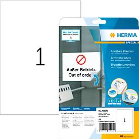 Herma Etiketten Nr. 10021, 210 x 297 mm, ablösbar, selbstklebend, sichere Haftung, Papier, weiß, 25 Stück