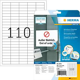 Herma Etiketten Nr. 4210, DIN A4, selbstklebend, ablösbar, bedruckbar, weiß, 2750 Stück auf 25 Blatt