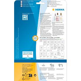 Herma Folien-Etiketten Nr. 8017, Polyesterfolie, wetterfest, transparent, glänzend, bedruckbar, permanent, 250 Stück auf 25 Blatt