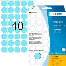 HERMA Klebepunkte 2253, Ø 19 mm, selbstklebend, permanenthaftend, per Hand beschreibbar, 1280 Stück auf 32 Blatt, FSC®-Papier, blau