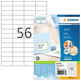 Herma Premium-Adressetiketten Nr. 4273, 52,5 x 21,2 mm, selbstklebend, permanenthaftend, bedruckbar, Papier, weiß, 5600 