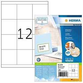 Herma Premium-Adressetiketten Nr. 4279, 70 x 67,7 mm, selbstklebend, permanenthaftend, bedruckbar, Papier, weiß, 1200 St
