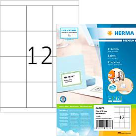 Herma Premium-Adressetiketten Nr. 4279, 70 x 67,7 mm, selbstklebend, permanenthaftend, bedruckbar, Papier, weiß, 1200 Stück auf 100 Blatt