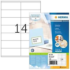 Herma Premium-Adressetiketten Nr. 4475, 105 x 41 mm, selbstklebend, permanenthaftend, bedruckbar, Papier, weiß, 1400 Stück auf 100 Blatt