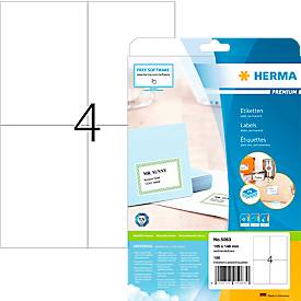 Herma Premium-Adressetiketten Nr. 5063, 105 x 148 mm, selbstklebend, permanenthaftend, bedruckbar, Papier, weiß, 100 Stü