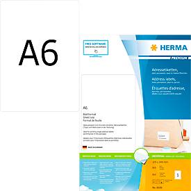 Herma Premium-Adressetiketten Nr. 8689, 105 x 148 mm, selbstklebend, permanenthaftend, bedruckbar, Papier, weiß, 800 Stück auf 800 Blatt