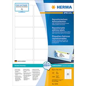 Herma repositionierbare Adressetiketten Nr. 10301 auf DIN A4-Blättern, 2100 Etiketten, 100 Bogen