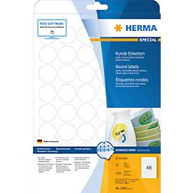 runde Etiketten Nr. 4378 auf DIN A4-Blättern, ablösbar und wieder haftend