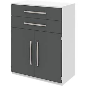 Highboard BARI, 3 HC, 2 tiroirs, 2 portes, 1 étagère, l. 819 x P 430 x H 1117 mm, blanc/anthracite