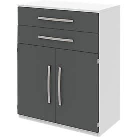 Highboard BARI, 3 OH, 2 Schubkästen, 2 Türen, 1 Boden, B 819 x T 430 x H 1117 mm, weiß/anthrazit