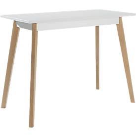 Hochtisch BALWOO, 4-Fuß Eichenholzgestell, beschichtete Spanplatte, B 1400 x T 700 x H 1050 mm, weiß