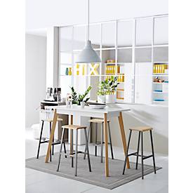 Hochtisch BALWOO, 4-Fuß Eichenholzgestell, beschichtete Spanplatte, B 1400 x T 700 x H 1050 mm, weiß