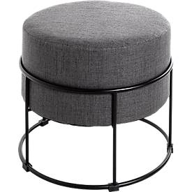 Hocker HAKU, gepolstert, B 480 x T 480 x H 430 mm, Stoff und Stahl, anthrazit-schwarz