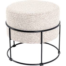 Hocker HAKU, gepolstert, B 480 x T 480 x H 430 mm, Stoff und Stahl, cremebeige-schwarz