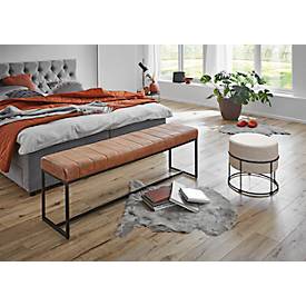 Hocker HAKU, gepolstert, B 480 x T 480 x H 430 mm, Stoff und Stahl, cremebeige-schwarz
