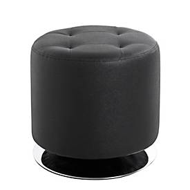 Hocker HAKU, rund, drehbar, gepolstert, Ø 400 x H 400 mm, Kunstleder und Stahl, schwarz-chrom
